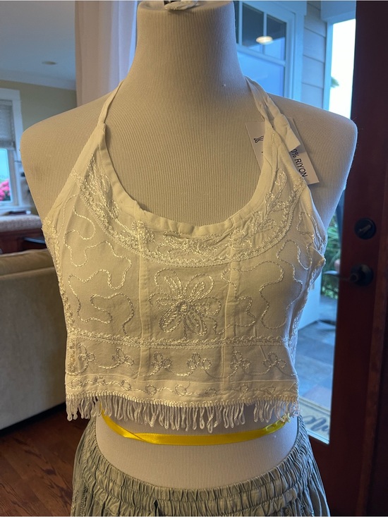 Noname Tops - Embroidered White Halter Fringe Crop Top - Brand: Be Bop